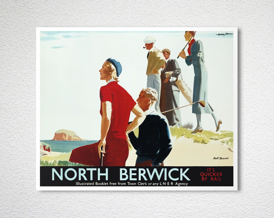 North Berwick Vintage Golf Poster LNER Railway Links Course Art - Image 2