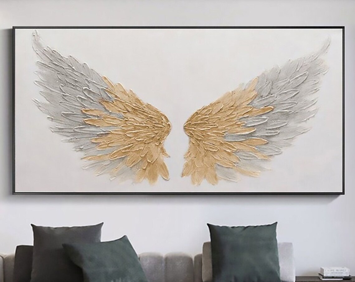 Gold Grey Angel Wings White Minimalist Textured Feather Poster