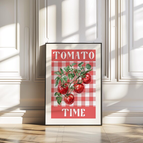 Tomato Time Retro Kitchen Gingham Vine Ripe Tomatoes Art Poster