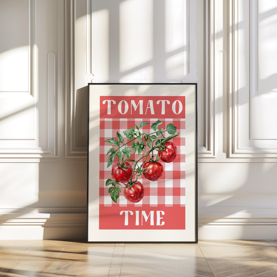 Tomato Time Retro Kitchen Gingham Vine Ripe Tomatoes Art Poster