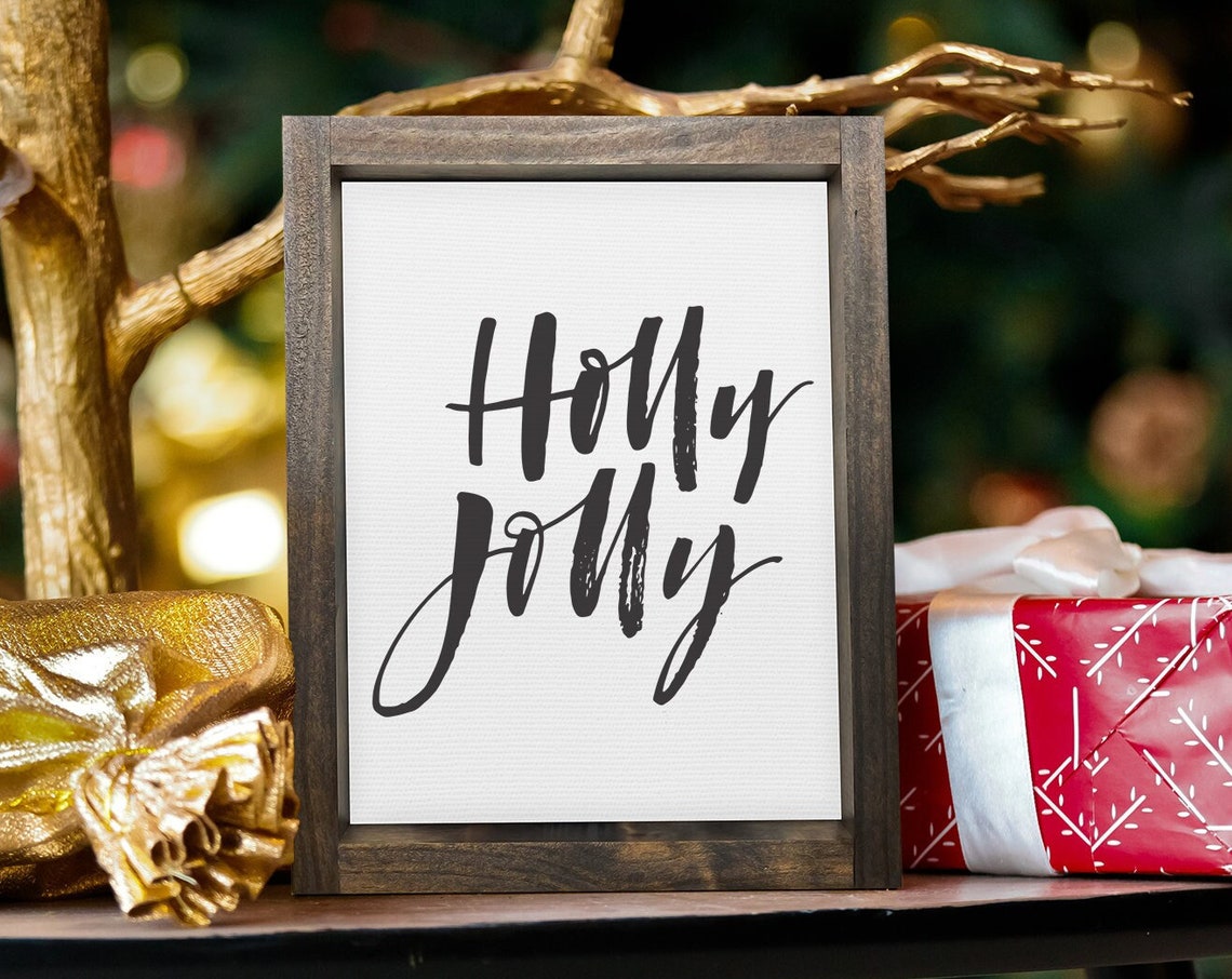 Holly Jolly Black Brush Script Farmhouse Christmas Wall Poster