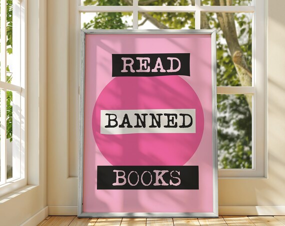 Read Banned Books Pink Ransom Note Typography Poster for Readers