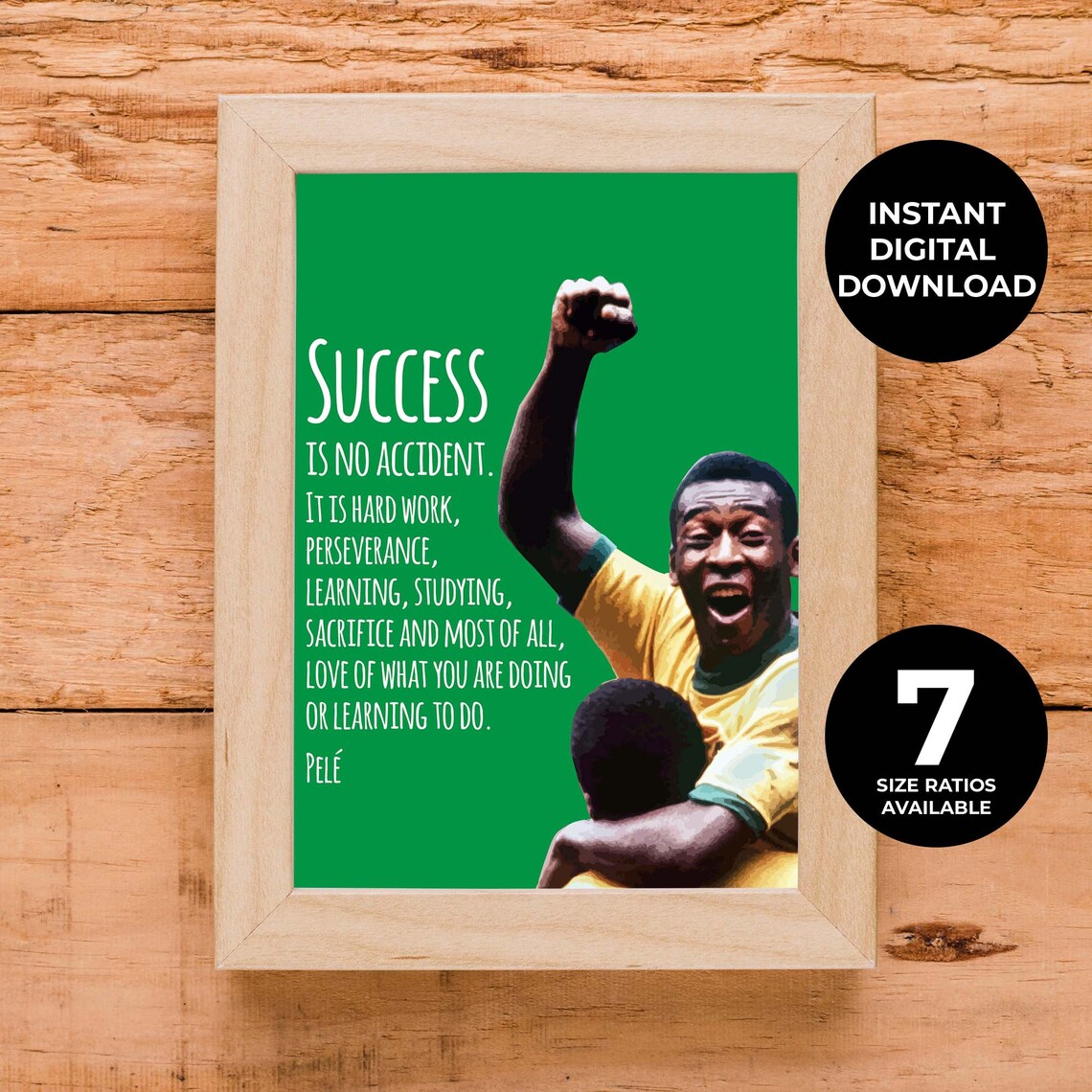 Pele Success Is No Accident Quote Green Sports Motivation Wall Art