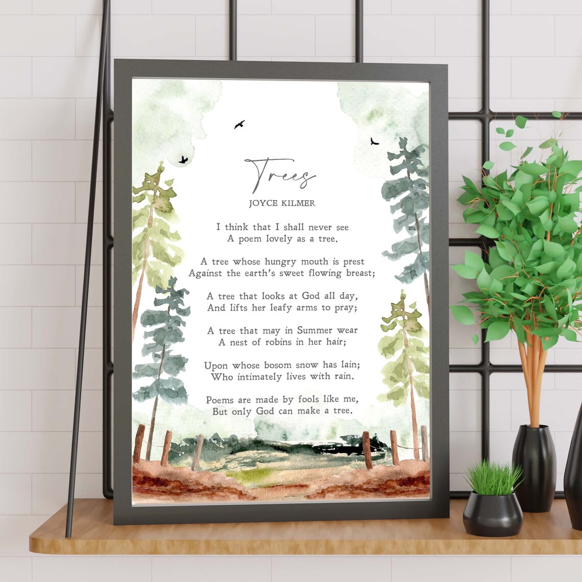 Trees Joyce Kilmer Poem Minimalist Quote Art Print - Image 2