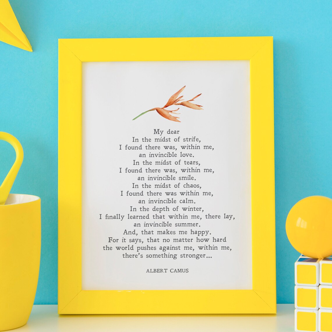Invincible Summer, Albert Camus Minimalist Quote Art Print - Image 3