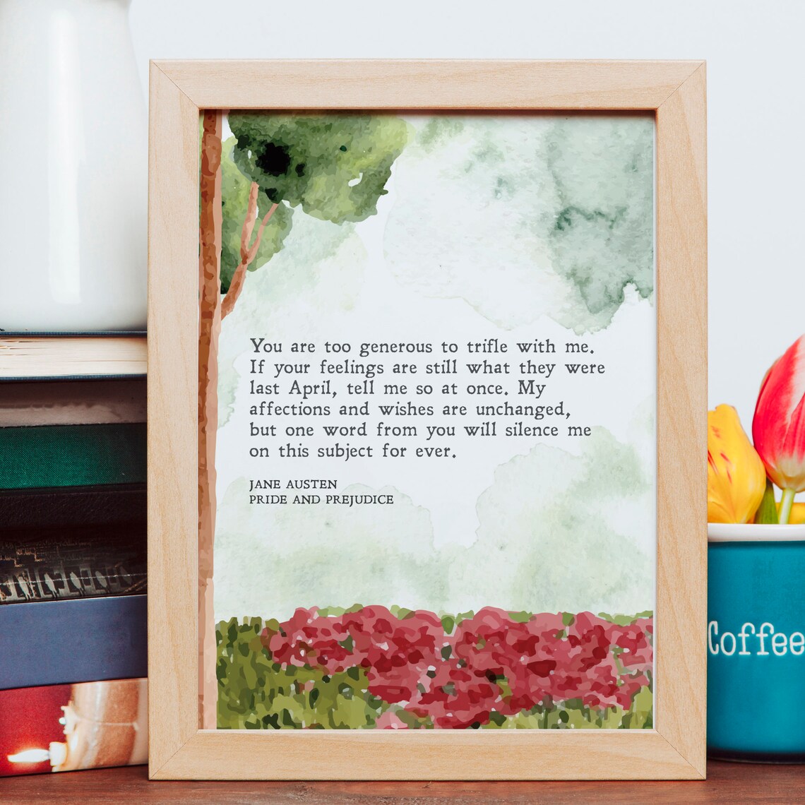 Pride and Prejudice Jane Austen Quote Watercolor Poppy Field Literary Poster - Image 2