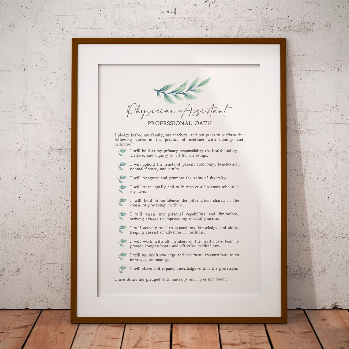 Physician Assistant Oath, Graduation Gift Poster Print