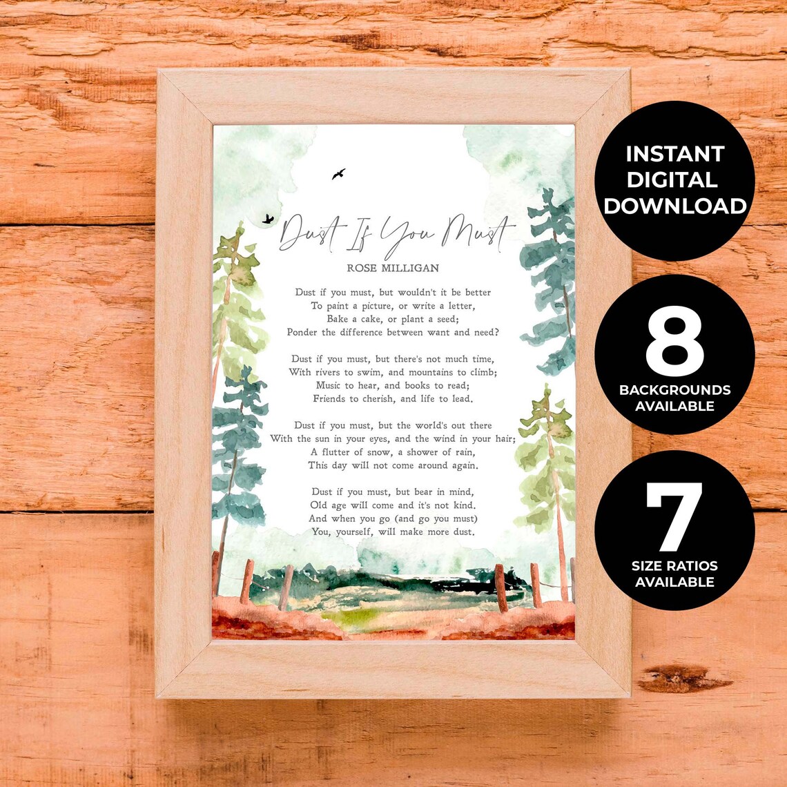 Dust If You Must, Rose Milligan Nature Quote Art Print