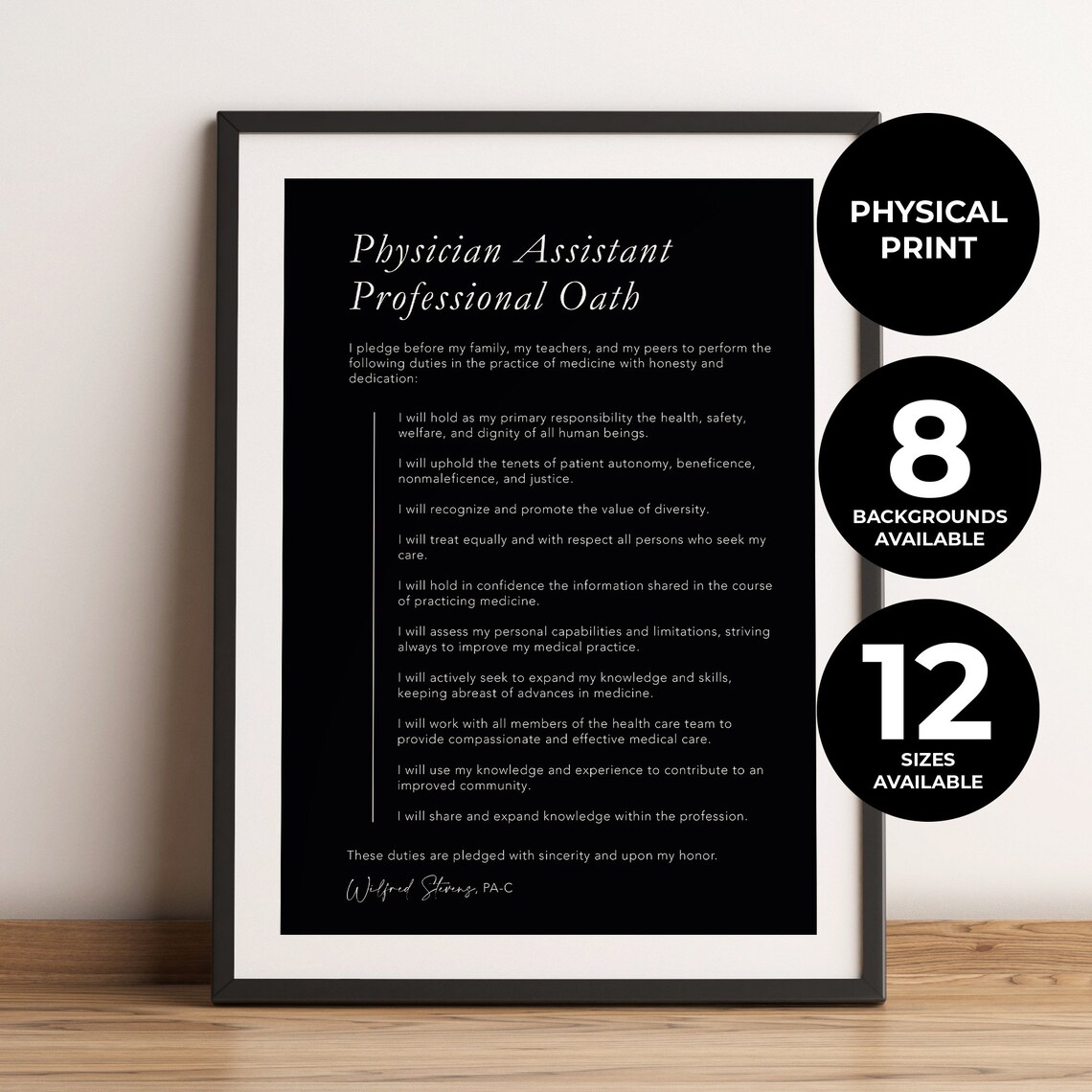 Personalized Physician Assistant Oath Art Print