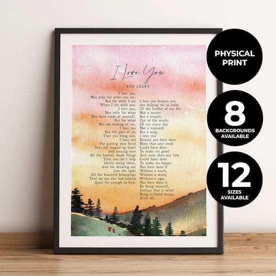 I Love You Roy Croft Poem Watercolor Sunrise Mountains Print Poster