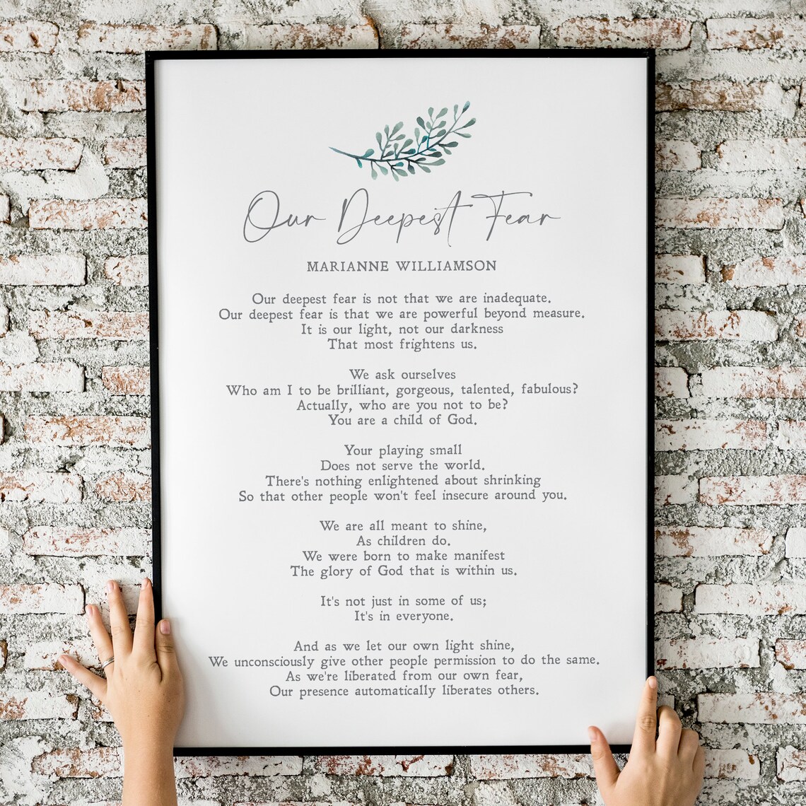 Our Deepest Fear, Marianne Williamson Poem Poster Print
