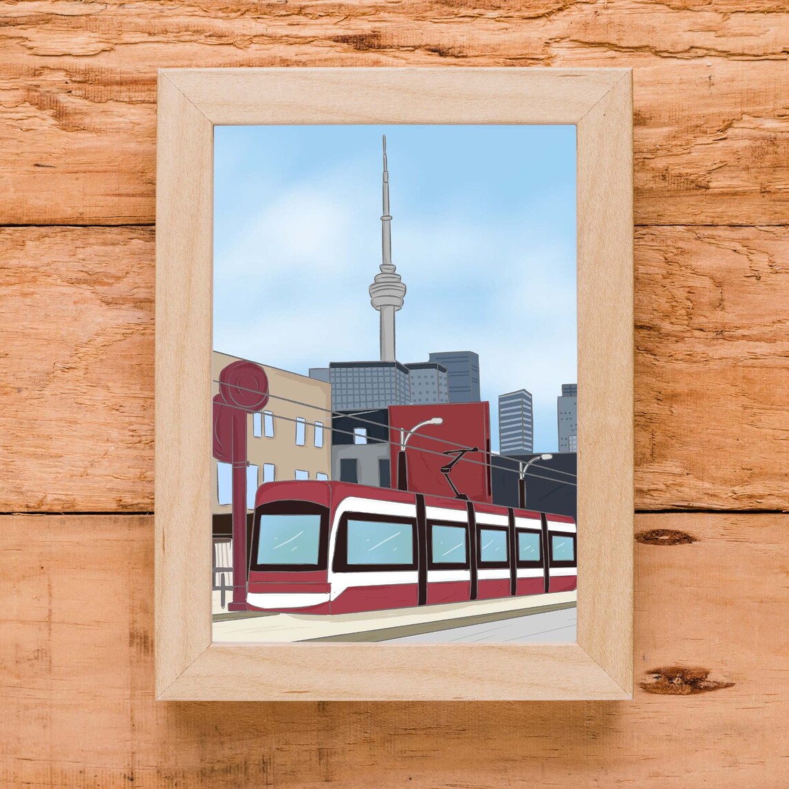 Toronto TTC Red Streetcar CN Tower Skyline Daytime City Art Poster - Image 2