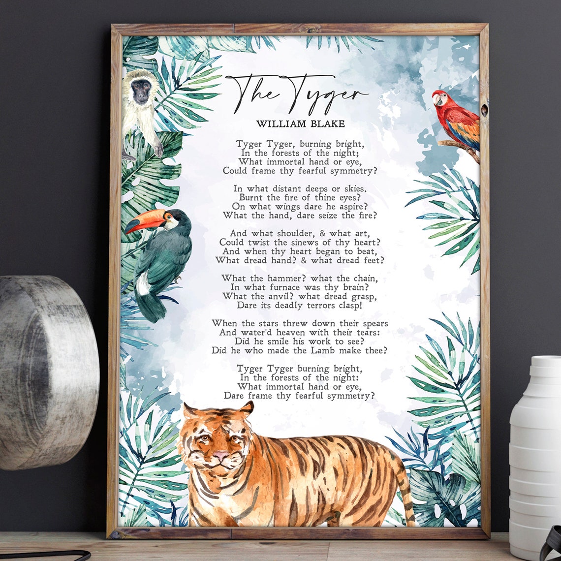 William Blake The Tyger Poem Watercolor Tiger Jungle Literature Print - Image 2