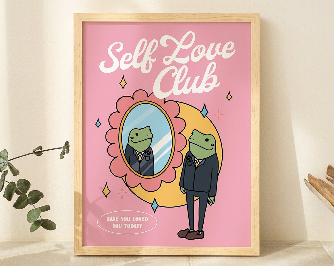 Girly Frog Self Care Club Retro Art Print