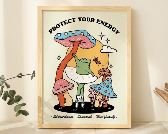 Groovy Frog Print Ballerina Wall Art Aesthetic Print Retro Quote Poster Cute Affirmation Prints Vintage Art