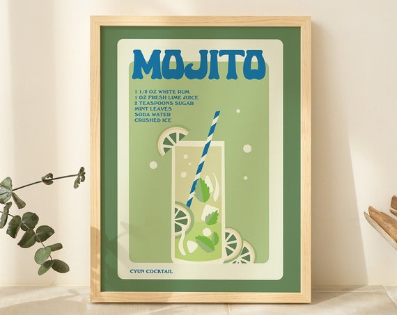 Minimalist Mojito Cocktail Recipe Art Print