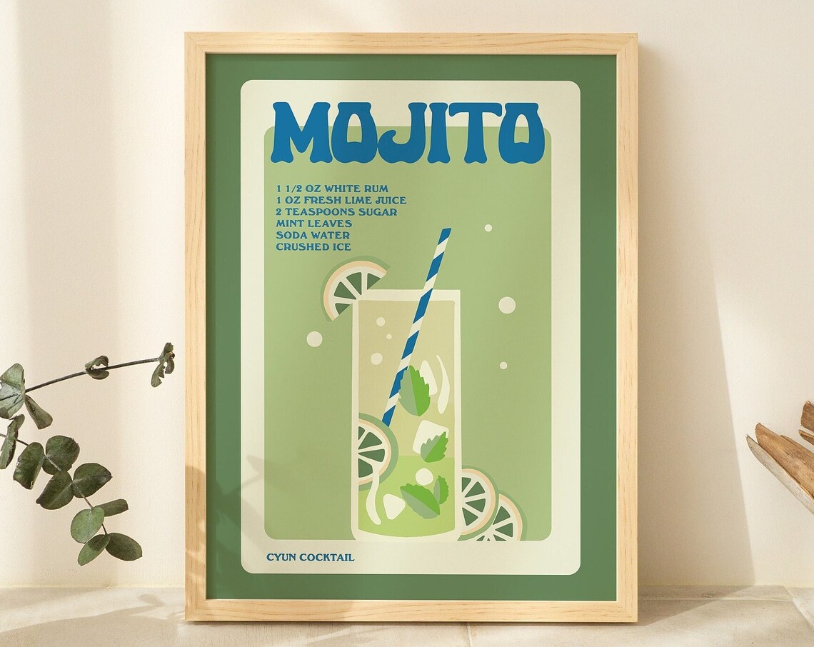 Minimalist Mojito Cocktail Recipe Art Print