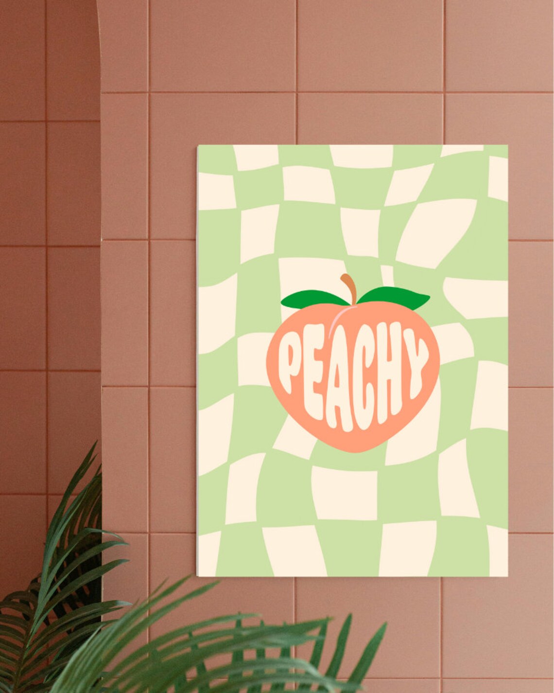 Peachy Print Groovy Peach Print Just Peachy Print Peach Groovy Fruit Wall Art Checkered Peach Instant - Image 5