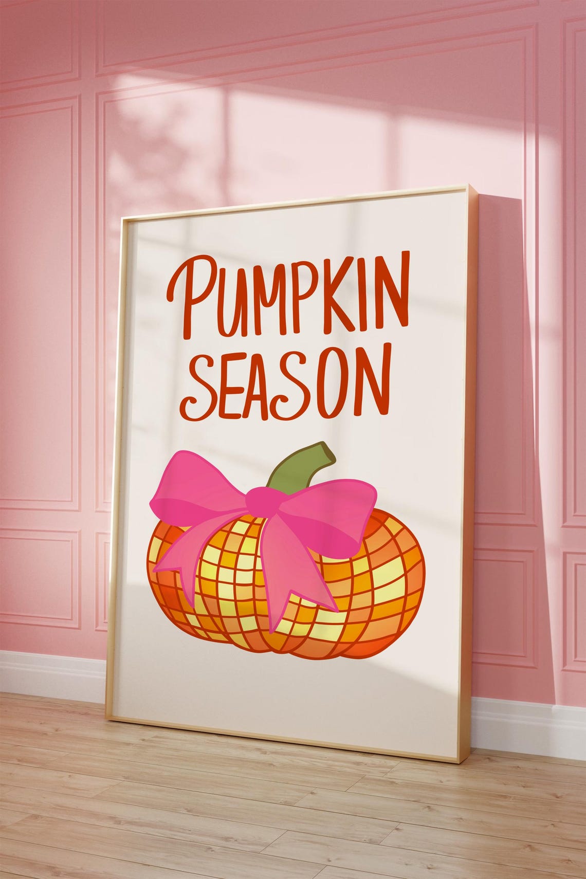 Pumpkin Season Disco Ball Pumpkin with Pink Bow Fall Quote Poster - Image 2