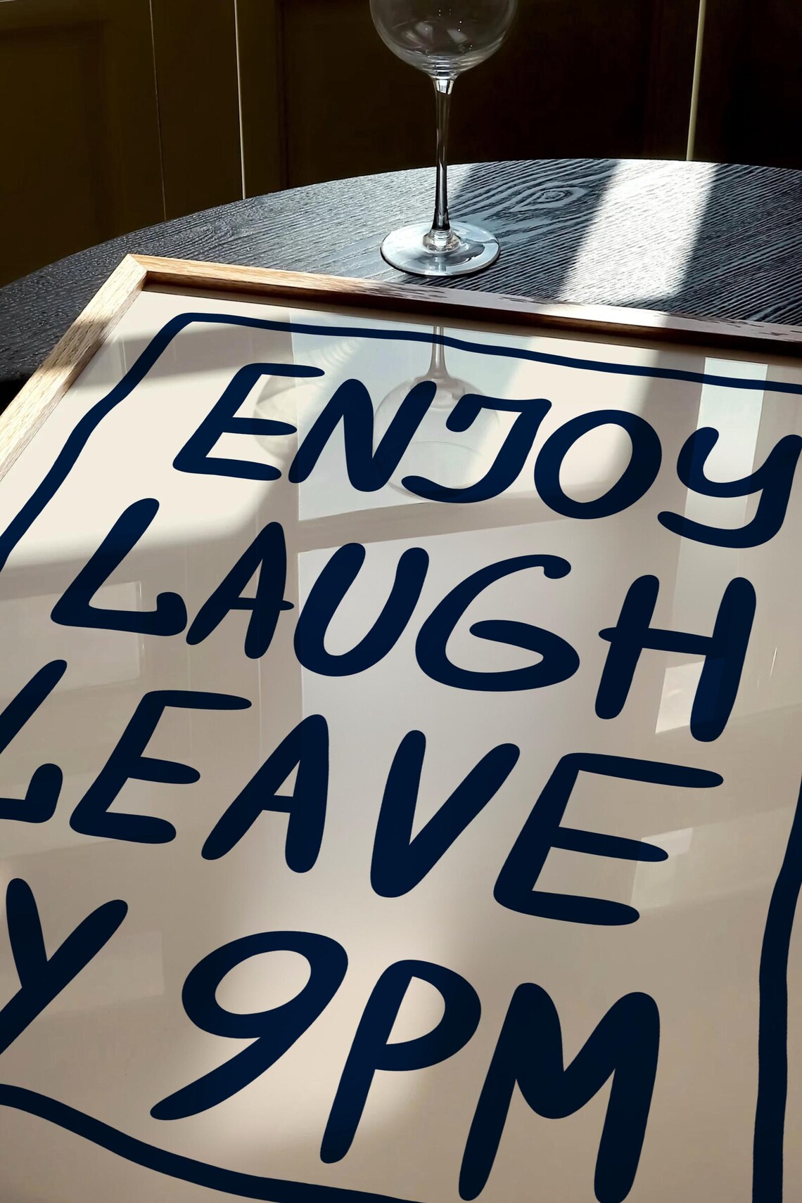 Enjoy Laugh Leave By 9PM Hand Drawn Navy Funny Quote Wall Art - Image 2