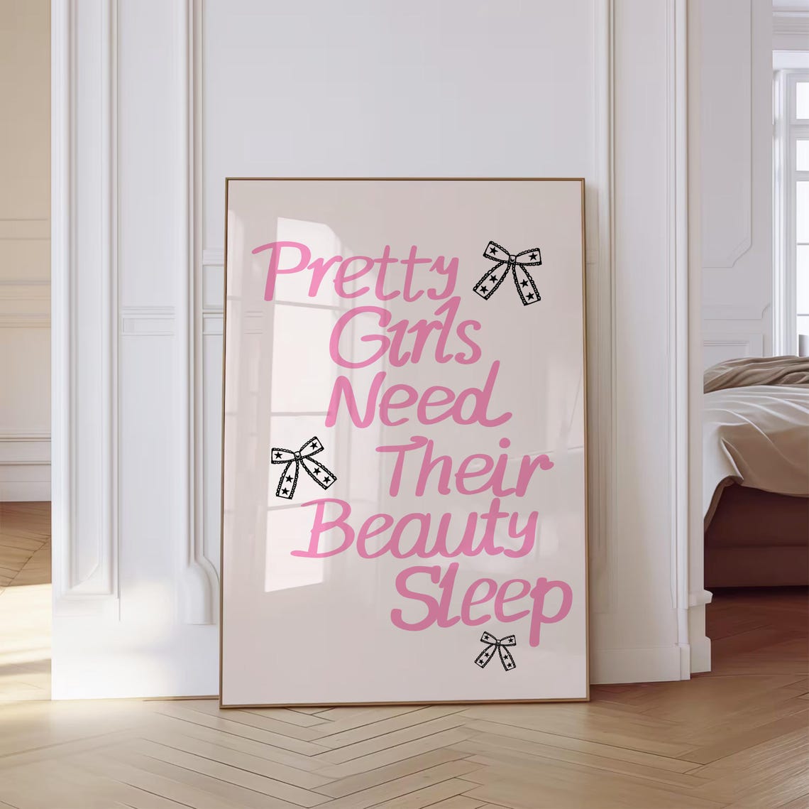Pretty Girls Need Their Beauty Sleep Pink Bow Coquette Poster - Image 3