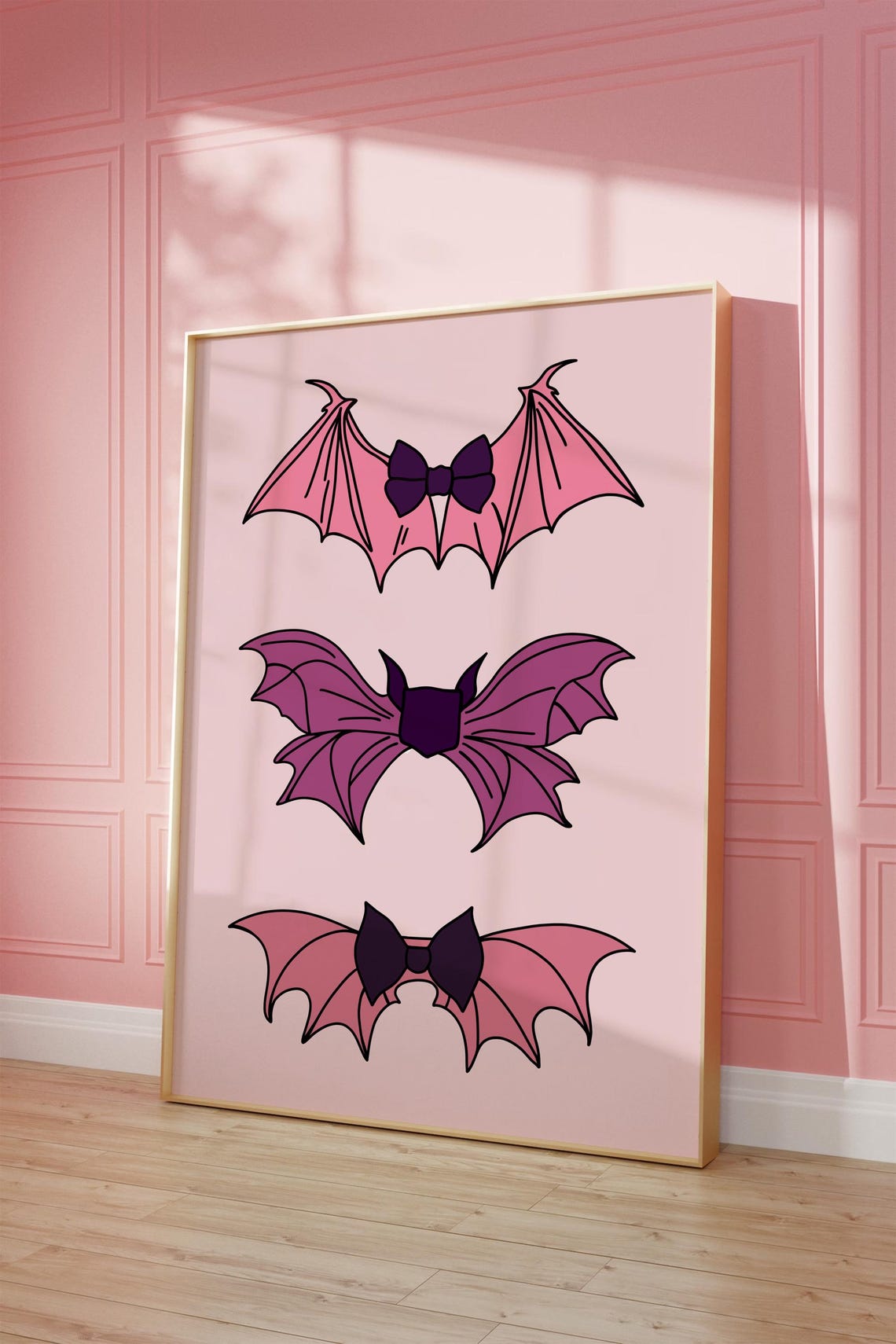 Coquette Pink Halloween Bats with Bows Trendy Spooky Season Poster - Image 3