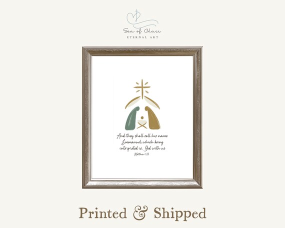 Christian Nativity Wall Art Print Matthew 123 Bible Verse Christmas Decor Modern Minimalist Manger Scene Religious Gift Mailed