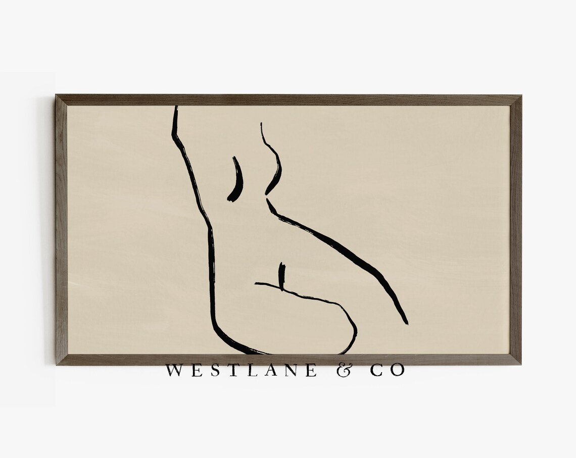 Single Line Female Figure Sketch Modern Minimalist Neutral Wall Art - Image 2