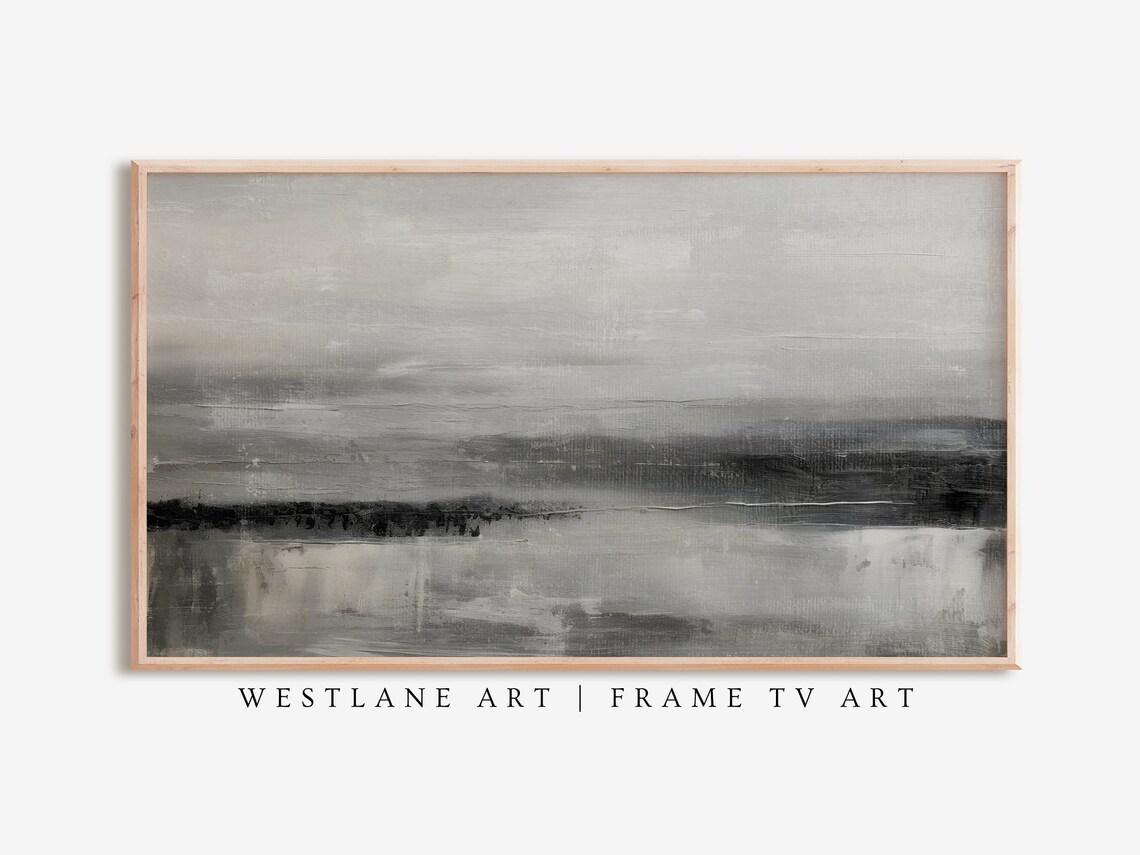 Grey Abstract Moody Seascape Monochrome Modern Painting Wall Art