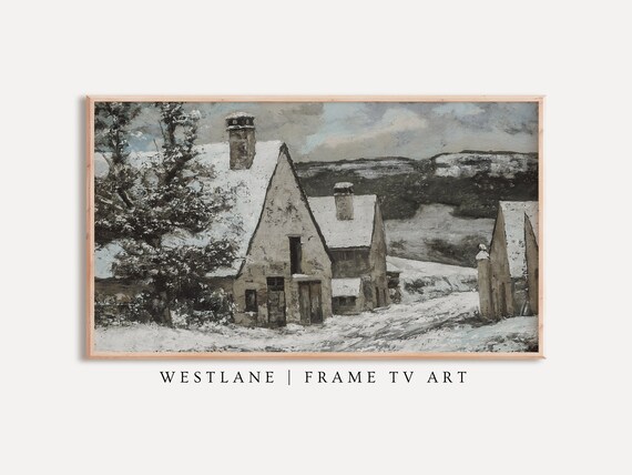 Frame Tv Art Winter Village Painting Moody Vintage Christmas Tv File Tv42