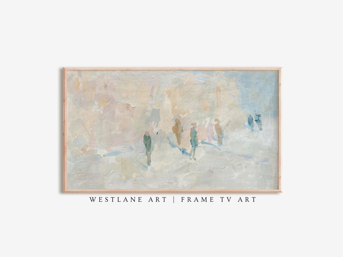 Pastel Abstract Beach Figures Soft Impressionist Seaside Art Print