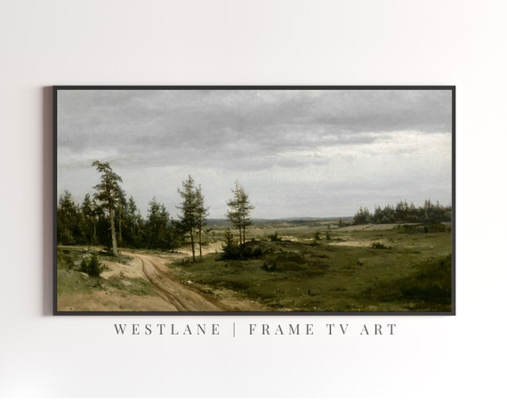 Frame Tv Art Rustic Country Landscape Painting Dark Green Art Tv208