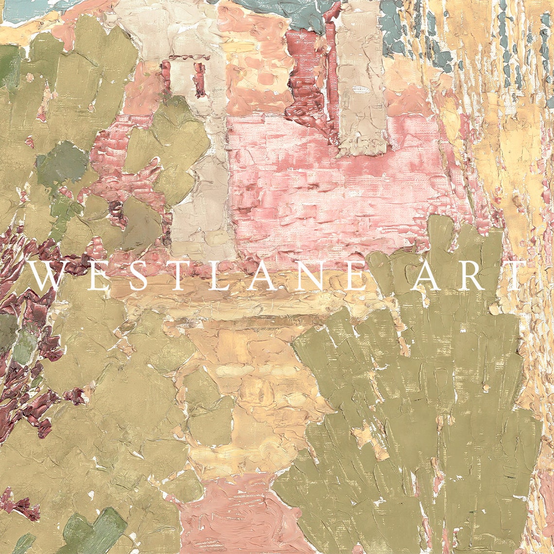 Abstract Spring Landscape Soft Pink Green Brushstroke Wall Art - Image 2