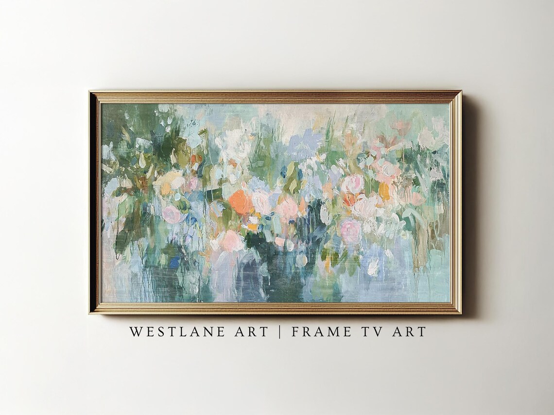 Pastel Spring Flower Garden Painting Soft Bloom Floral Bed Art Print