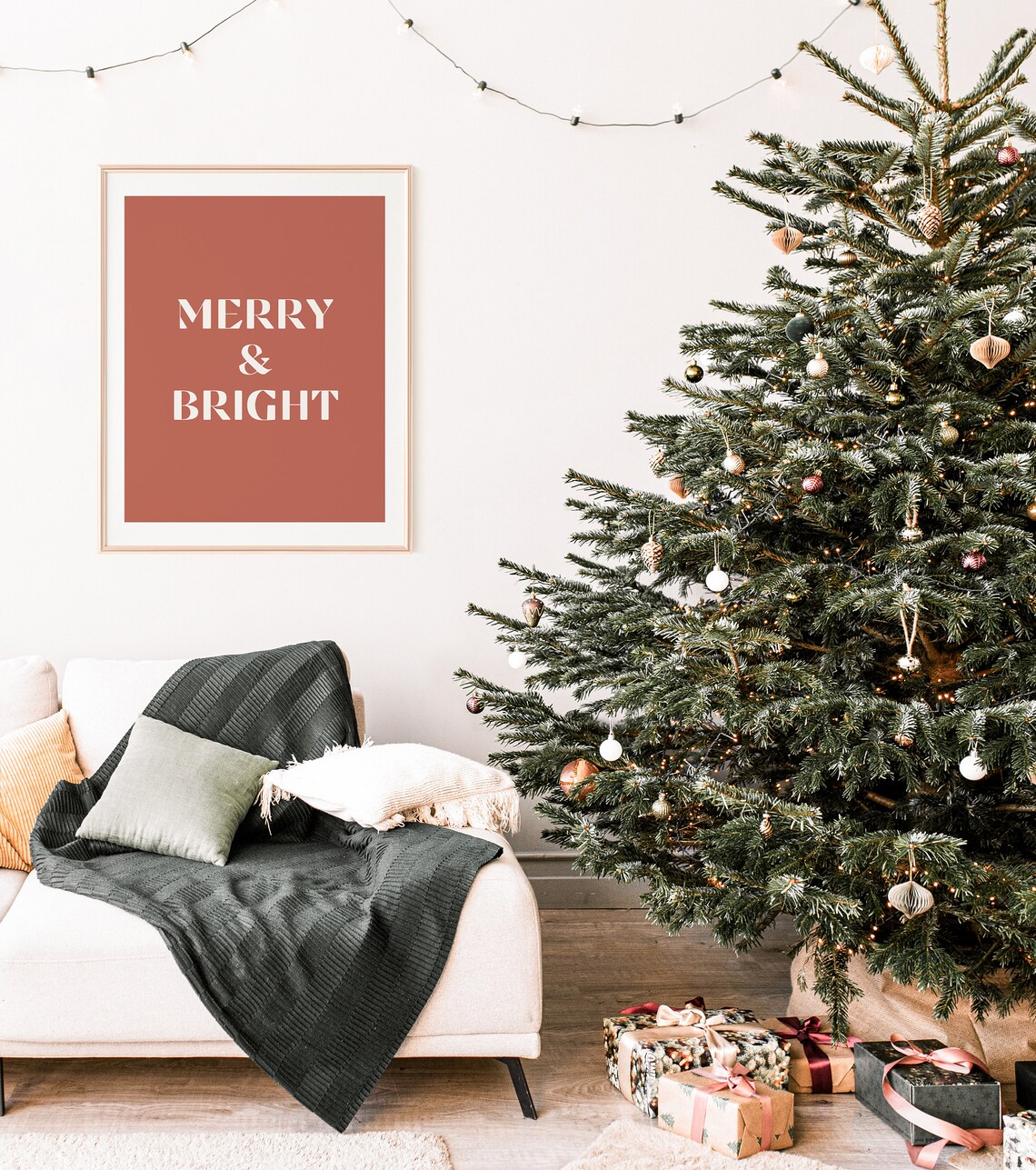 Merry Bright Boho Christmas Minimalist Art Print - Image 3