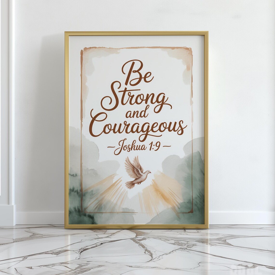 Be Strong And Courageous Joshua 19 Wall Art Christian Scripture Print Bible Verse Encouragement Decor