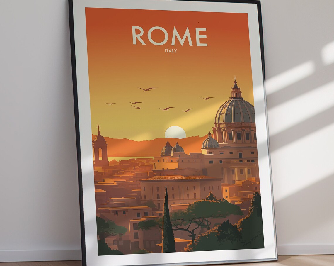 Rome Italy St Peters Basilica Dome Golden Hour Sunset Poster - Image 3