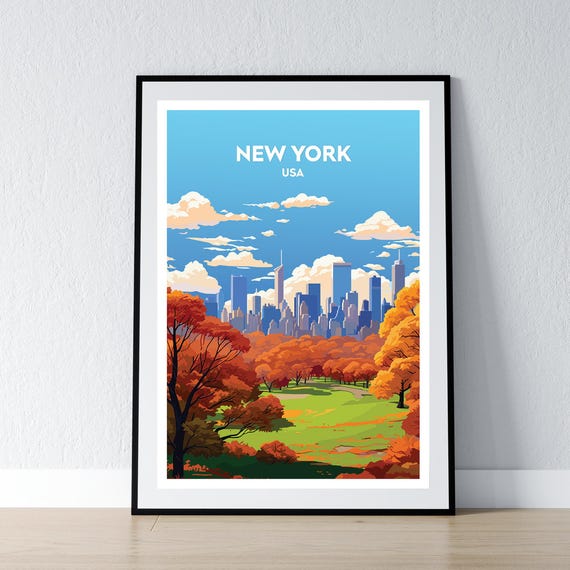 New York Poster Print Wall Art Gift United States Usa Home Decor Illustration