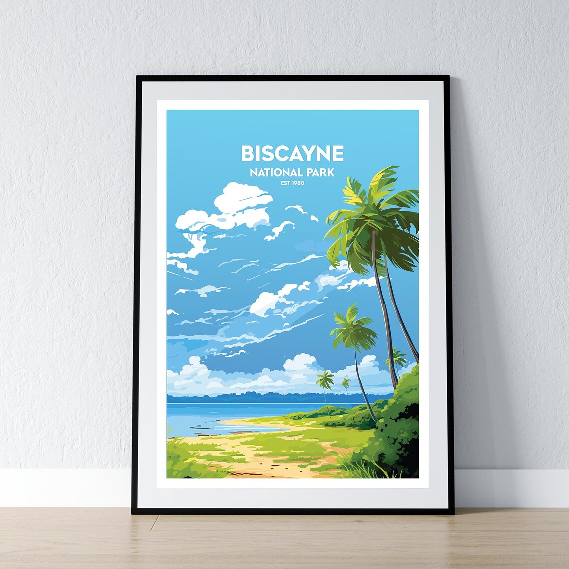 Biscayne National Park Tropical Lagoon Palms Vintage Travel Poster