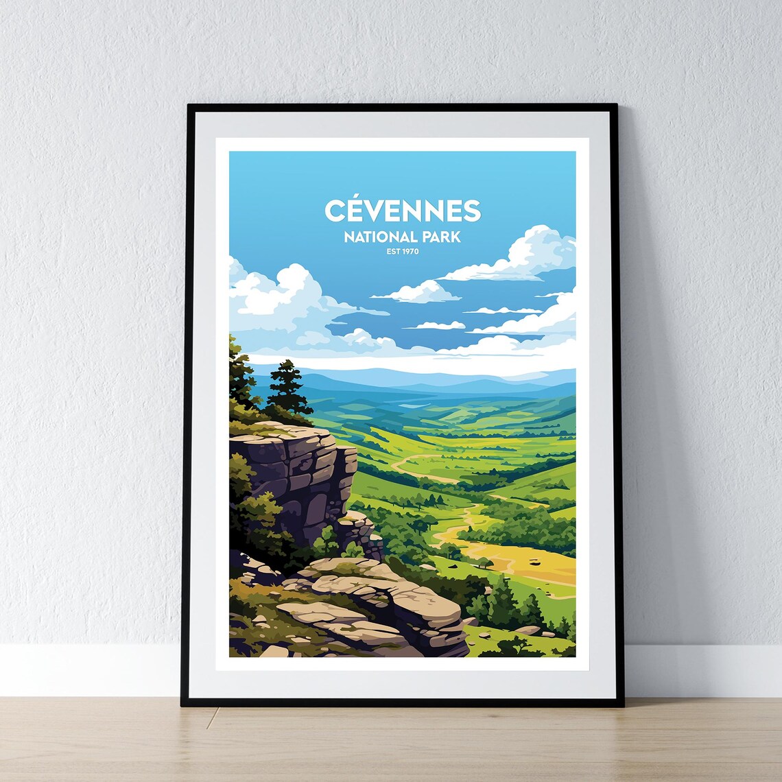 Cevennes National Park Est 1970 Scenic Rocky Overlook Retro Travel Poster