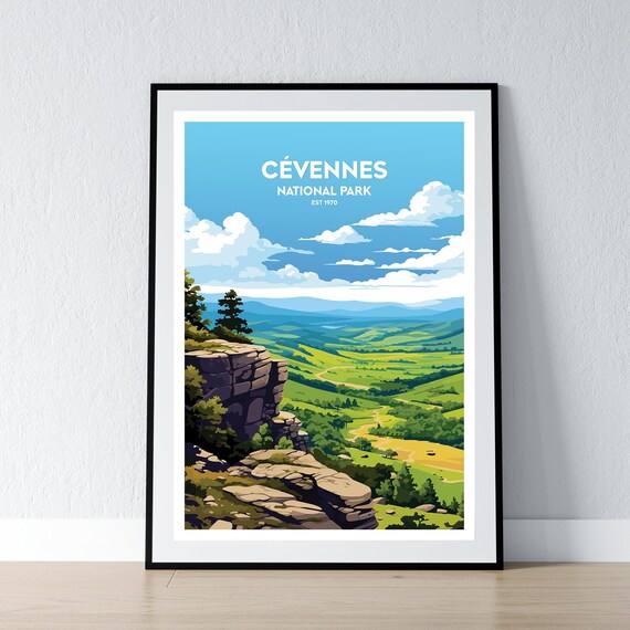 Cevennes National Park Est 1970 Scenic Rocky Overlook Retro Travel Poster