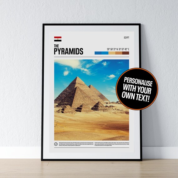 Pyramids Of Giza Egypt Desert Coordinates Ancient Wonders Travel Poster