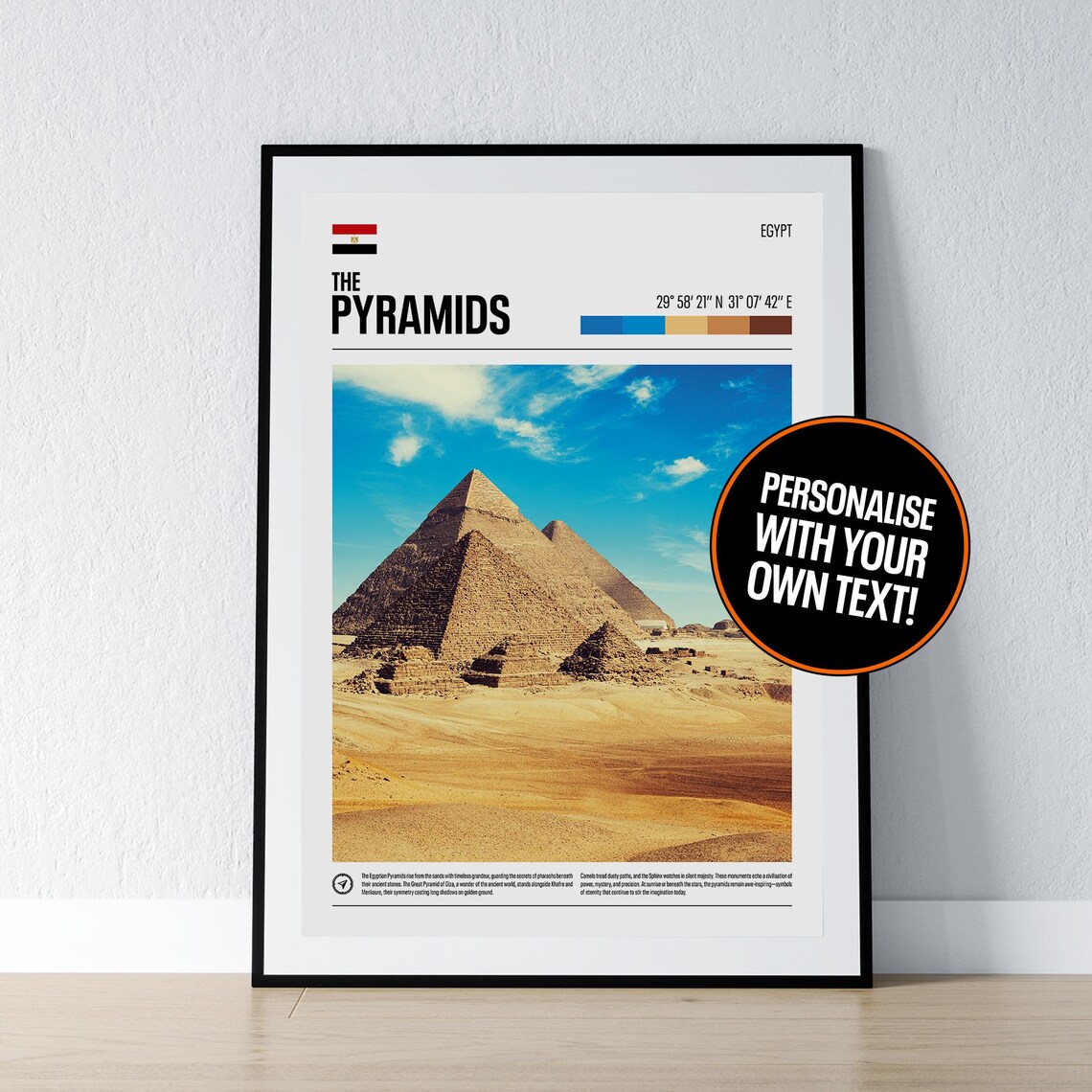 Pyramids Of Giza Egypt Desert Coordinates Ancient Wonders Travel Poster