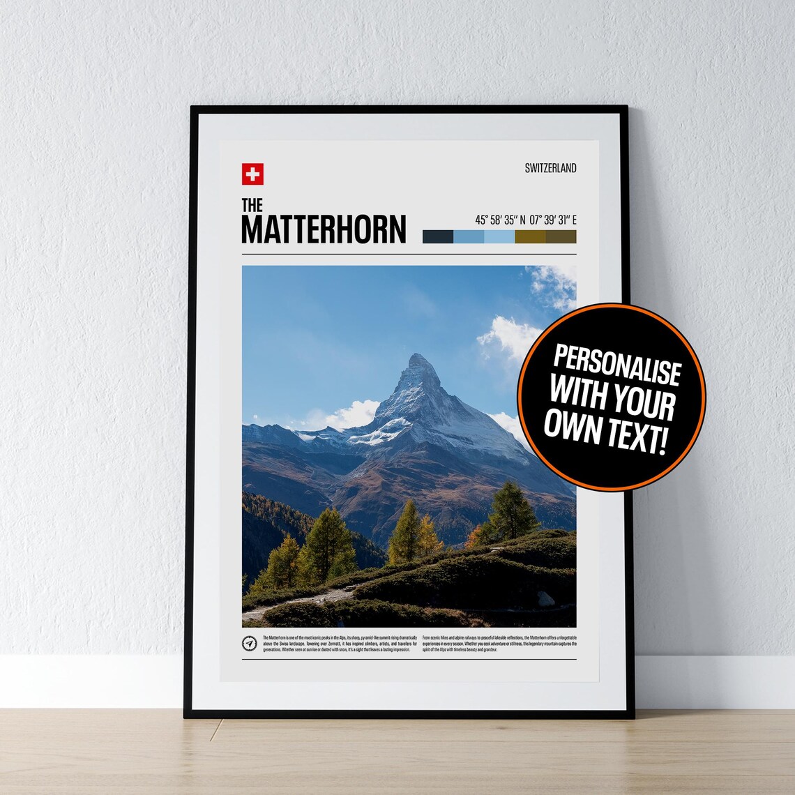 The Matterhorn Switzerland Alpine Coordinates Photography Poster