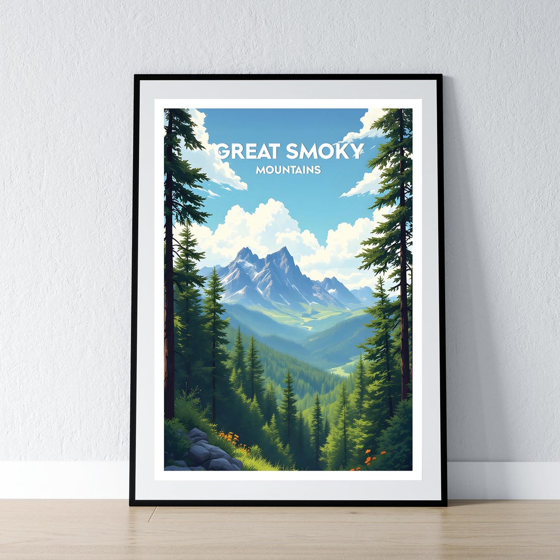 Great Smoky Mountains Tall Pine Forest Mountain Peak Travel Poster