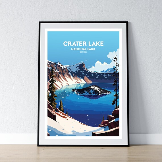 Crater Lake National Park Est 1902 Winter Snow Travel Poster