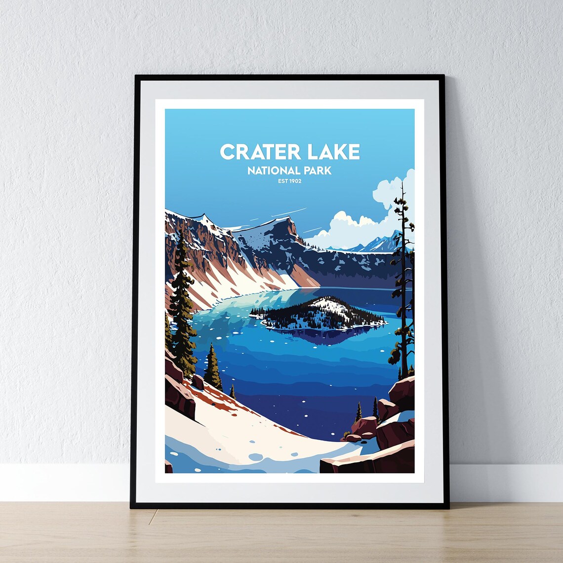 Crater Lake National Park Est 1902 Winter Snow Travel Poster