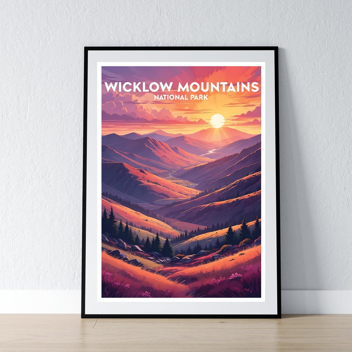 Wicklow Mountains National Park Ireland Sunset Travel Poster