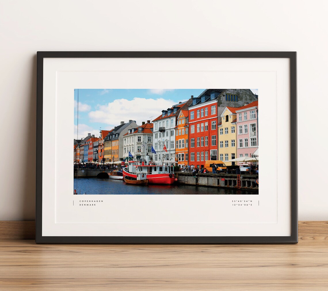 Copenhagen Nyhavn Coordinates Travel Poster