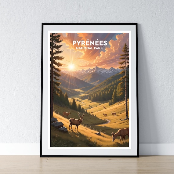 Pyrenees National Park Sunrise Over Deer Meadow France Travel Poster